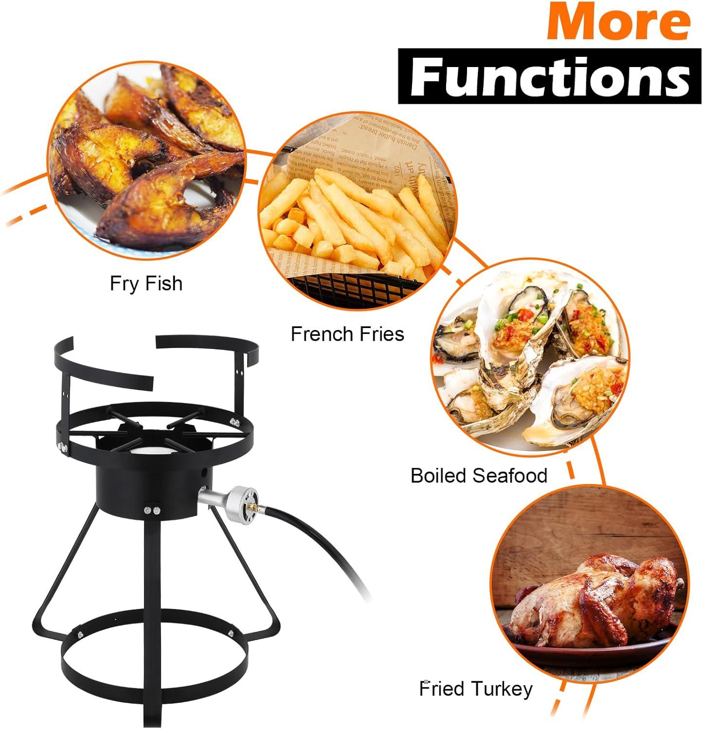 Outvita 30 Qt Turkey Deep Fryer & 10QT Fish Fryer Kit w/Baskets,Aluminum Fish & Seafood Boiler Steamer with 54,000 BTU Propane Gas Burner Stand Injector Thermometer Hose, Ideal for Outdoor Fry