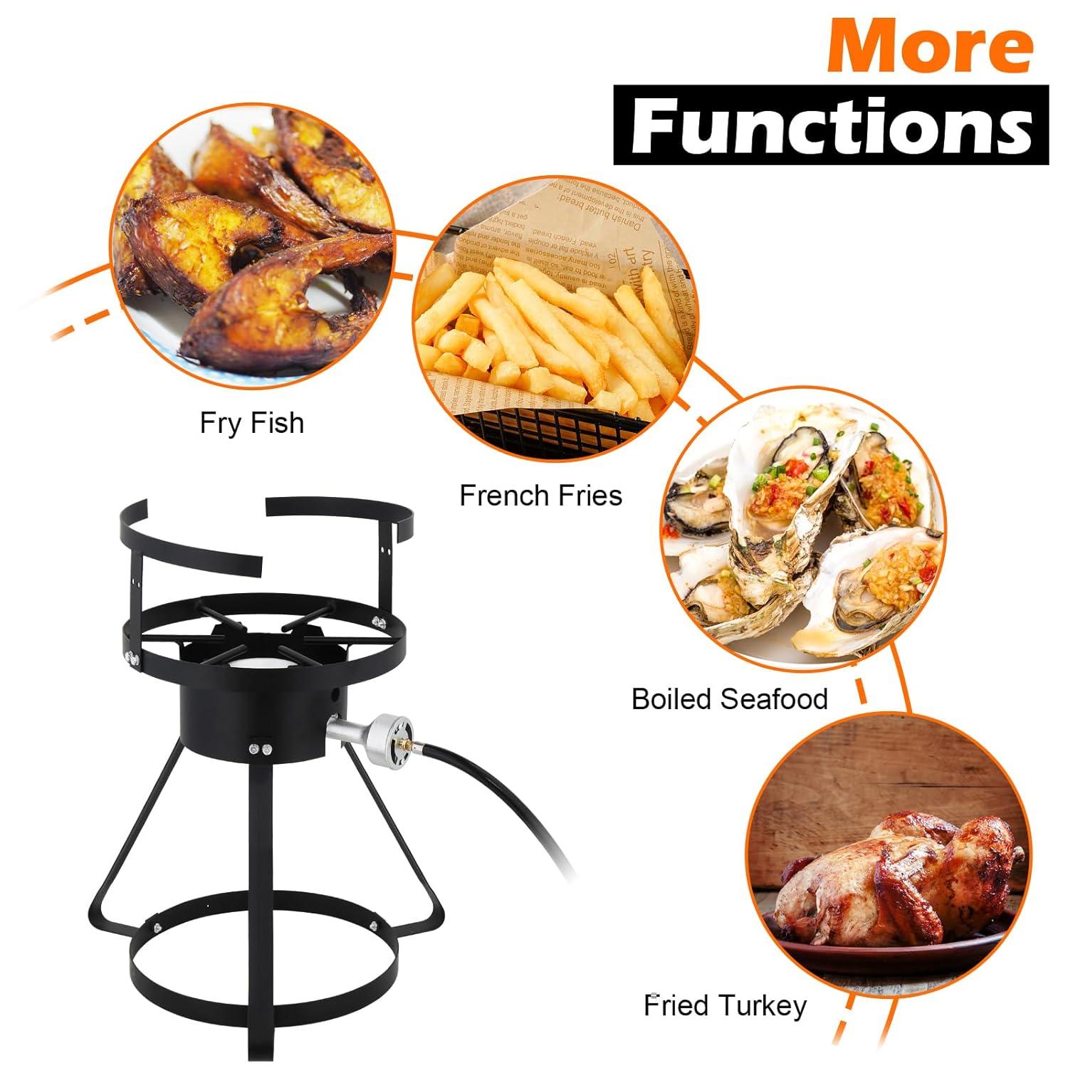 Outvita 30 Qt Turkey Deep Fryer & 10QT Fish Fryer Kit w/Baskets,Aluminum Fish & Seafood Boiler Steamer with 54,000 BTU Propane Gas Burner Stand Injector Thermometer Hose, Ideal for Outdoor Fry