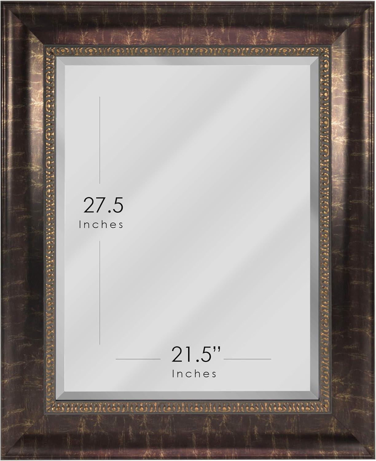 Elegant Distressed Bronze Rectangular Beveled Wall Mirror - 30.5 x 36 in