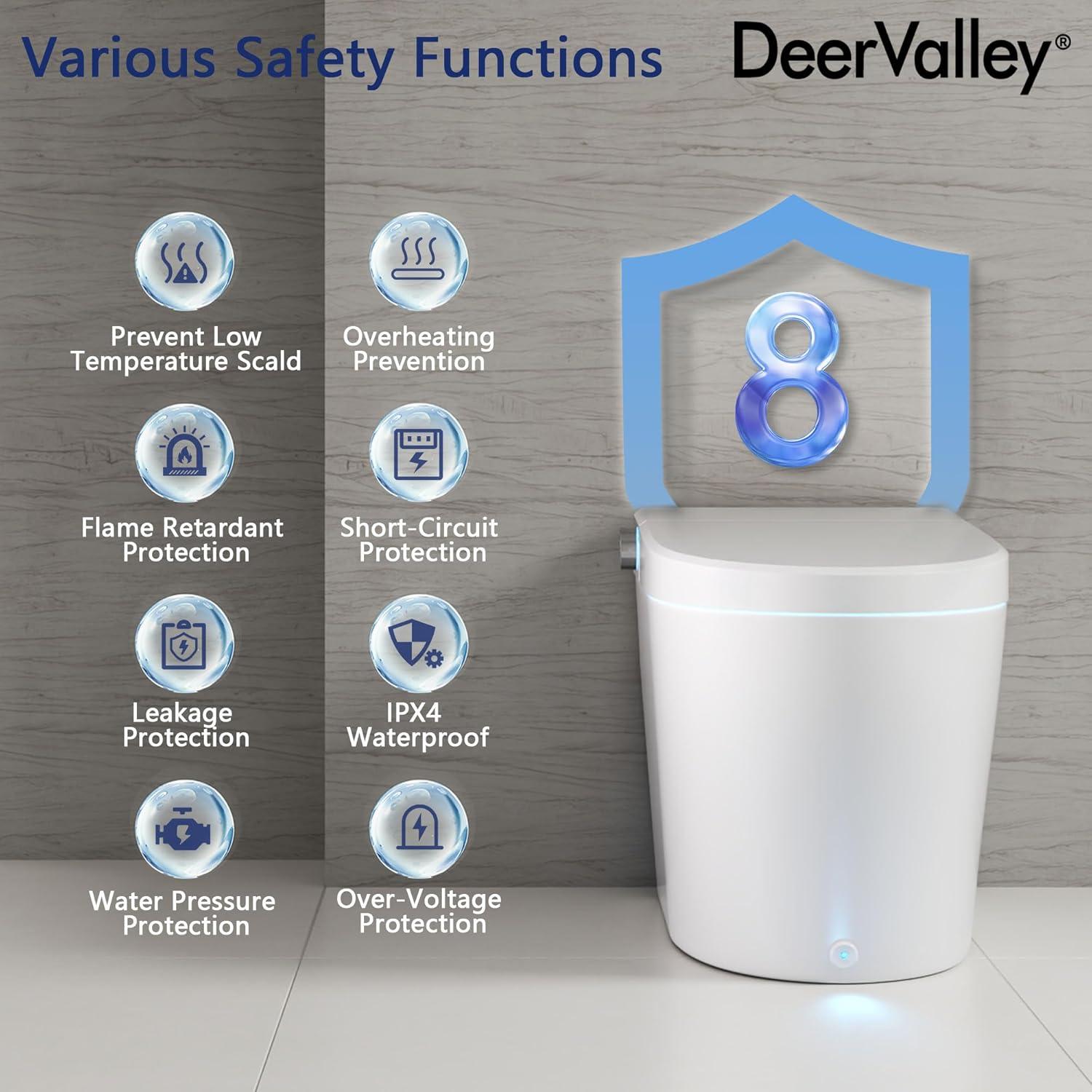 DeerValley Smart Toilet Elongated 1 Piece 1.28GPF  Fully Glazed Toilet with Heated Seat & Foot Kick Flush & Night Light DV-1S0029-V1