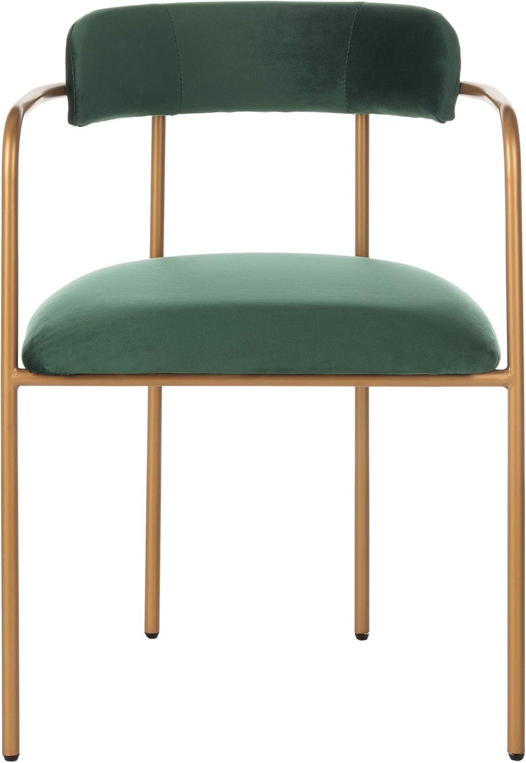 Malachite Green Velvet & Gold Metal Upholstered Side Chair