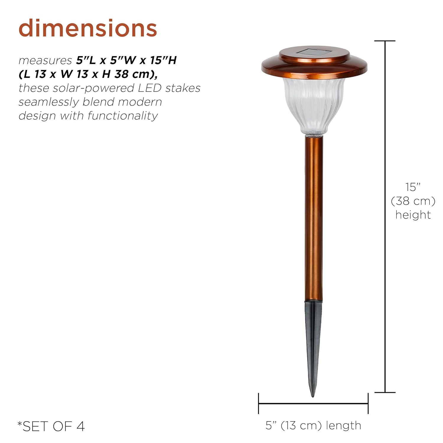 Alpine Corporation LBM174SLR-4 Solar Copper Stainless Steel Pathway LED Lights, 15" H, Bronze, Set of 4