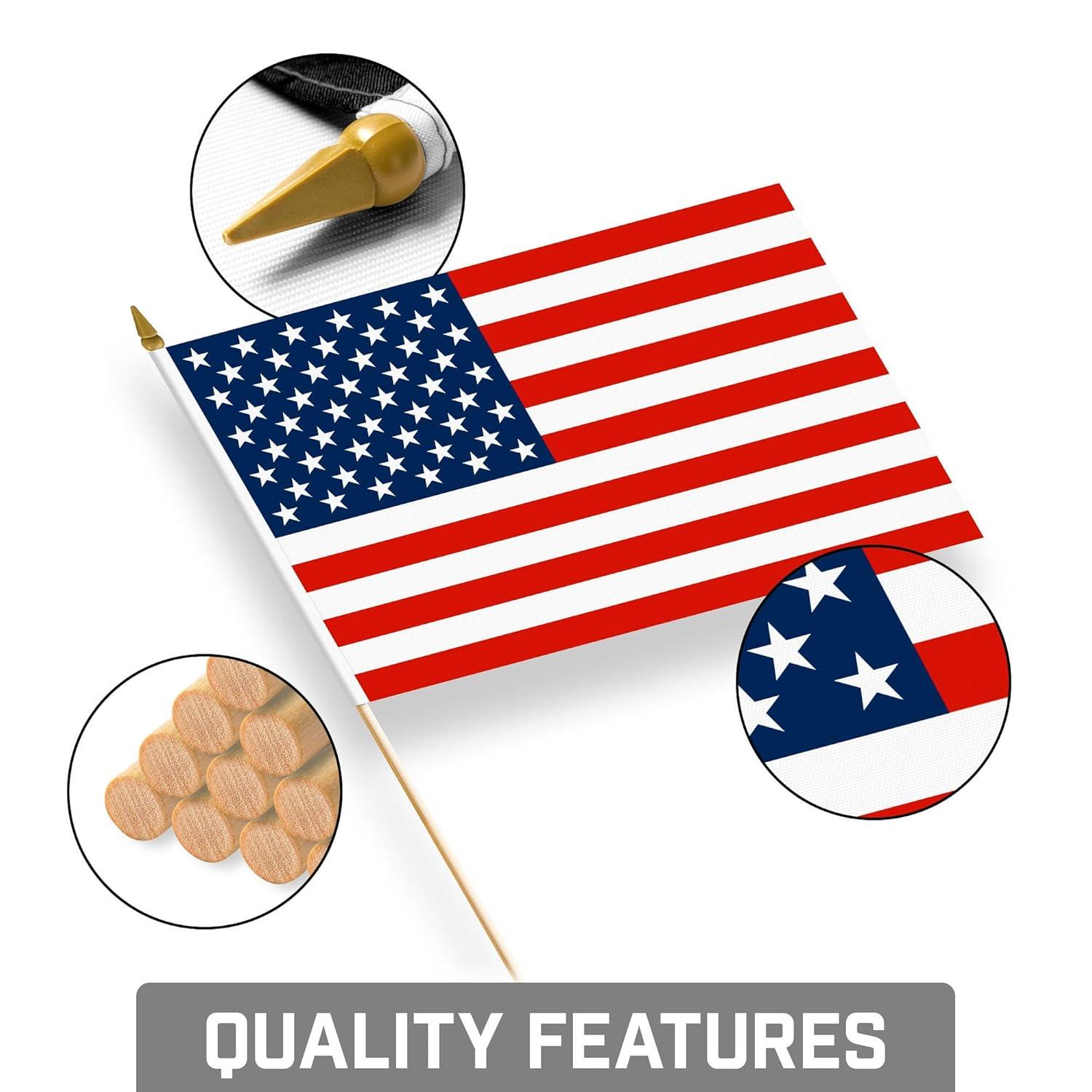 8x12 Inch Patriotic American Stick Flags with Wooden Sticks
