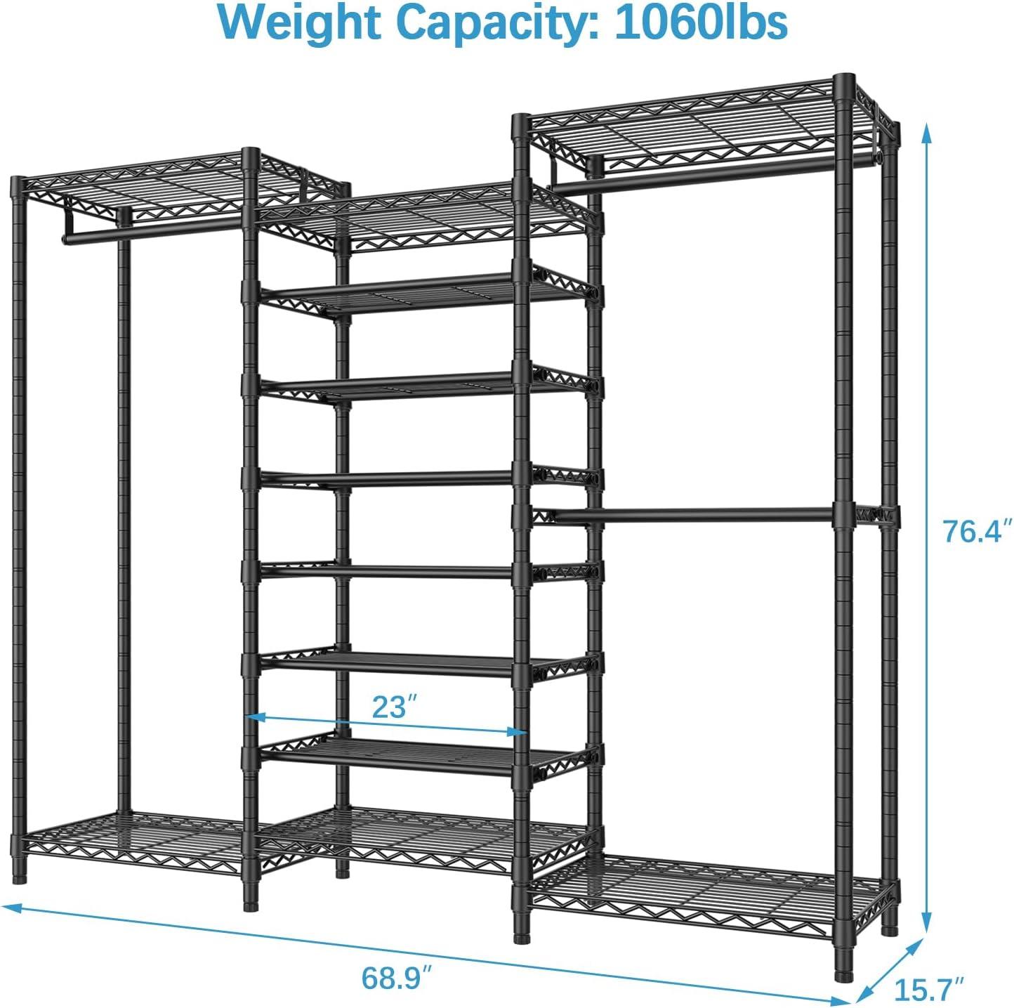 VIPEK S3 Heavy Duty Garment Rack Free Standing Clothes Rack Closet Storage Organizer Large Wardrobe with 6-Tier Shoe Rack