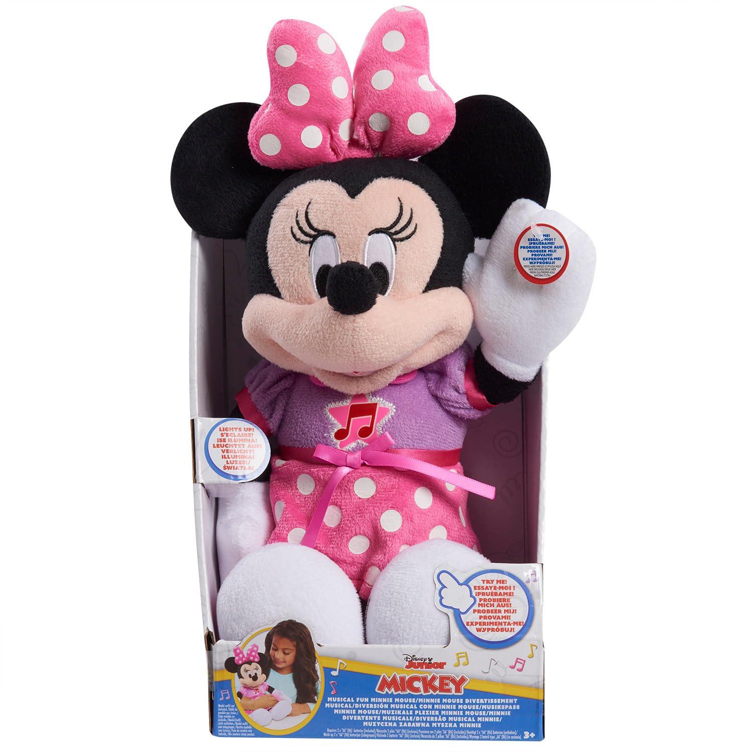 Disney Junior Mickey Mouse Funhouse Singing Fun Minnie Mouse 13 Inch Lights and Sounds Feature Feature Plush, Sings Bowtoons Theme Song, Kids Toys for Ages 3 Up by Just Play