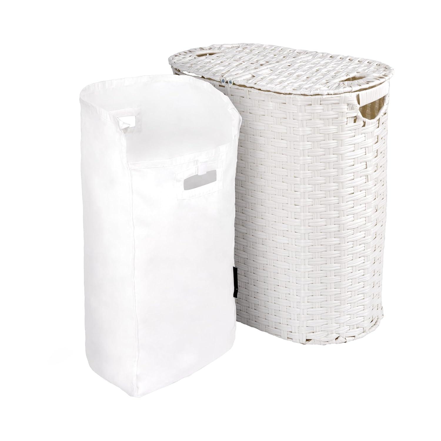 Handwoven Double Lidded Oval Hamper Sorter