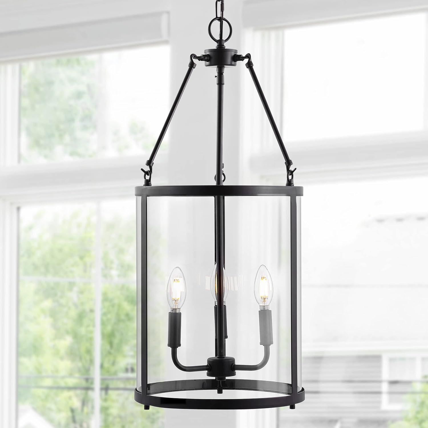 Kinsley 12" 3-Light Industrial Farmhouse Iron/Glass LED Pendant, Oil Rubbed Bronze/Clear