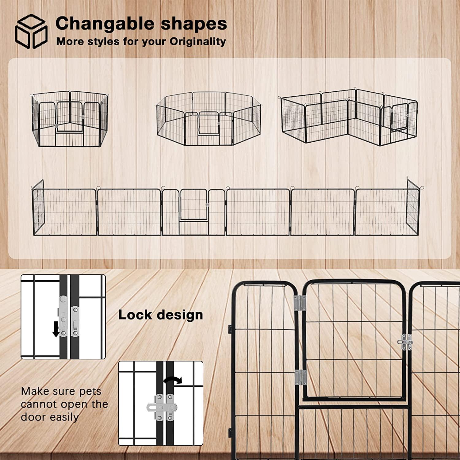 JepoIA Heavy Duty Metal Dog Playpen for Medium/Small Animals, 8 Panels 24”Height x 27" Width, Dog Fence Exercise Pen with Doors, Pet Puppy Outdoor Playpen Pen for Outdoor, Indoor, RV, Camping, Yard