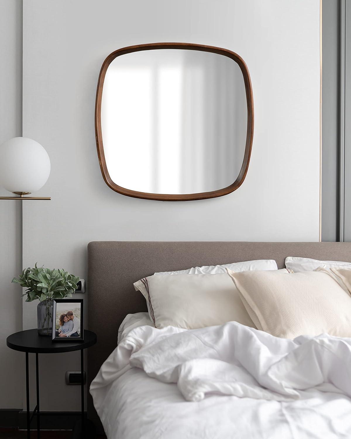Kate and Laurel Prema Framed Wall Mirror, 26x26, Walnut Brown