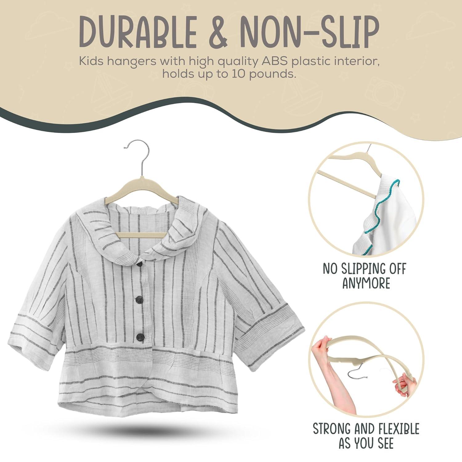 Ivory Velvet Kids Hangers 50 Pack - Perfect for Children’s Clothes, Space Saving Design With Soft Feel By TechZoo