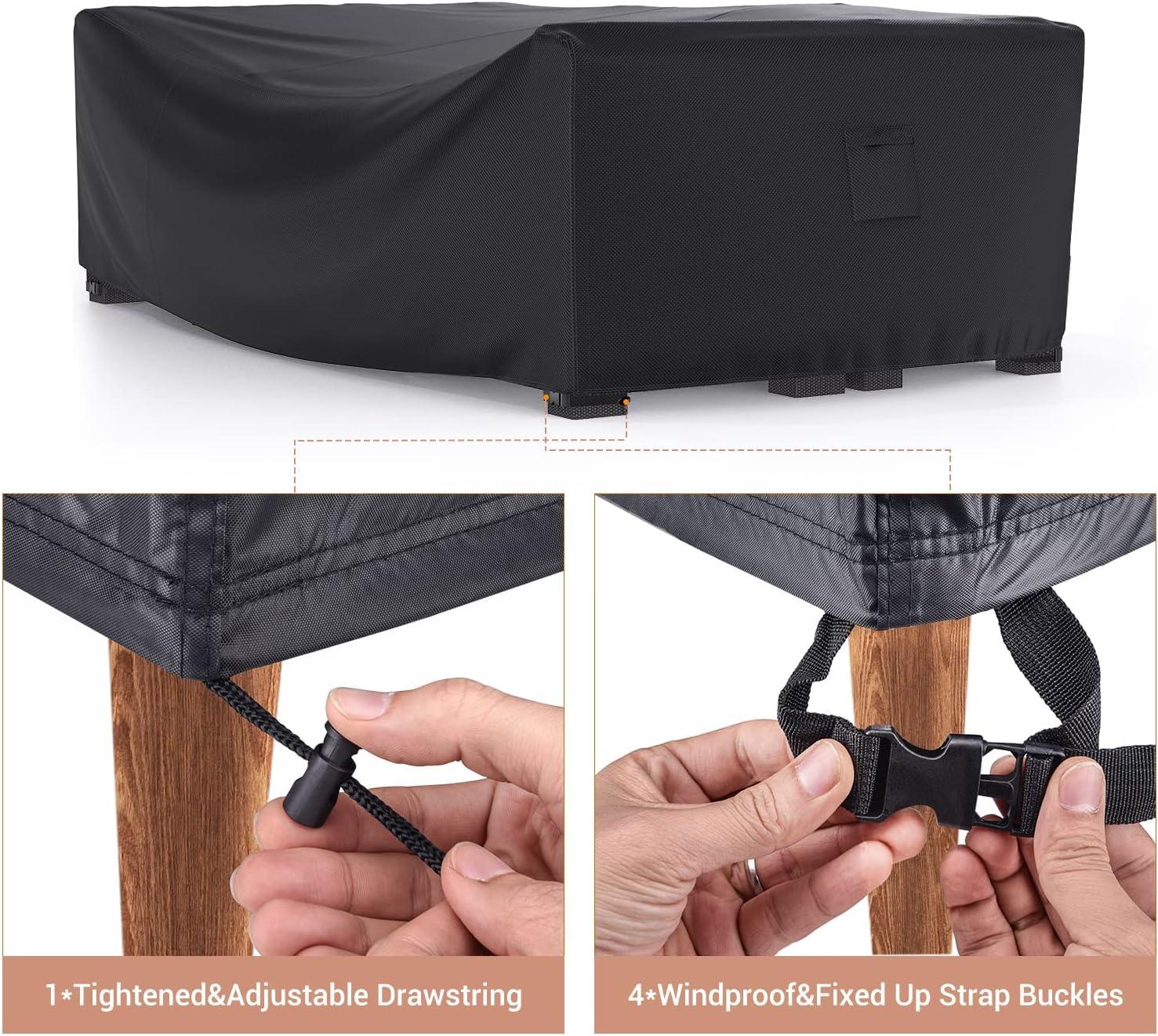 Black Heavy Duty Waterproof Patio Furniture Cover with Click-Close Straps