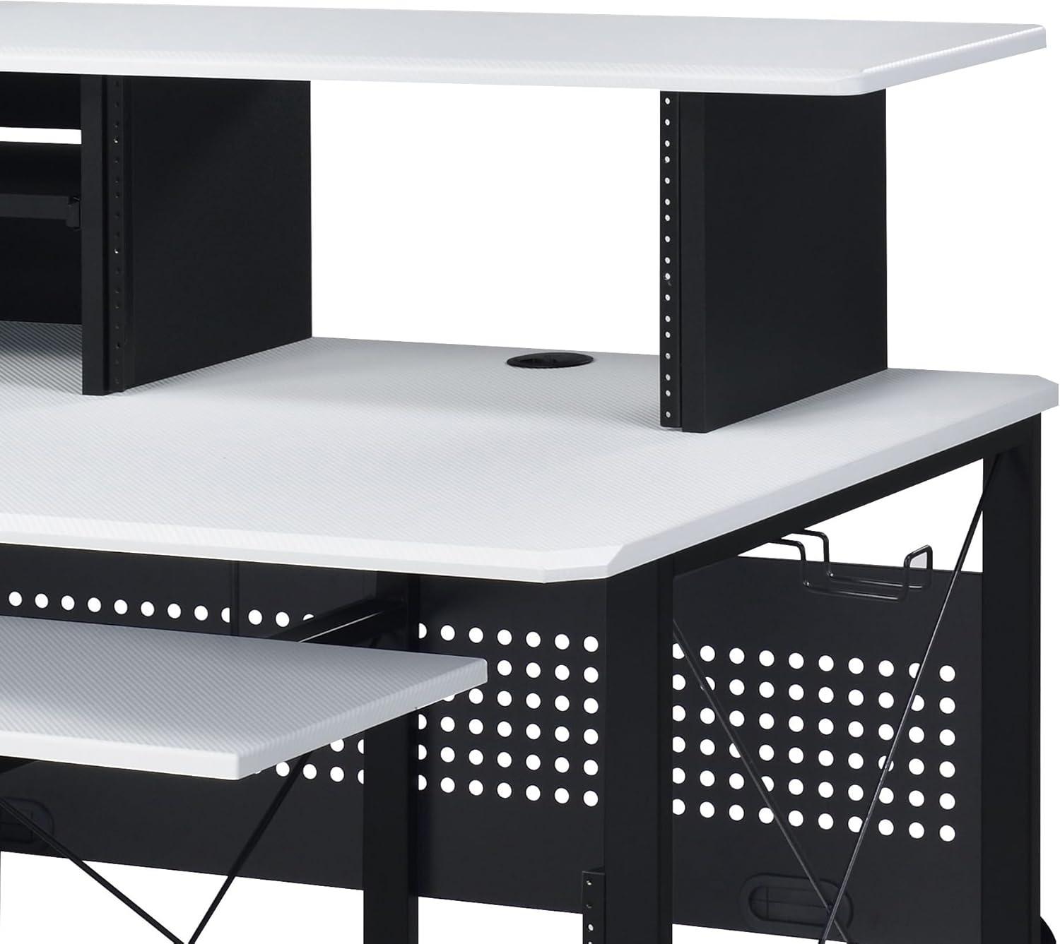 72" Megara Desks White and Black Finish - Acme Furniture: Metal Frame, Wood Surface, Open Storage Shelf