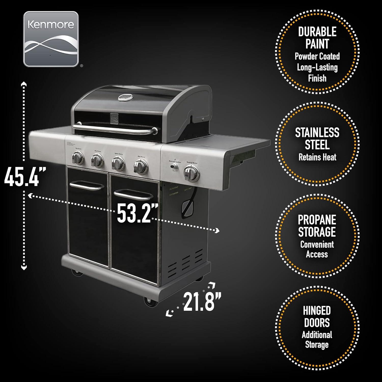 Kenmore Black Stainless Steel 4-Burner Propane Gas Grill with Side Burner