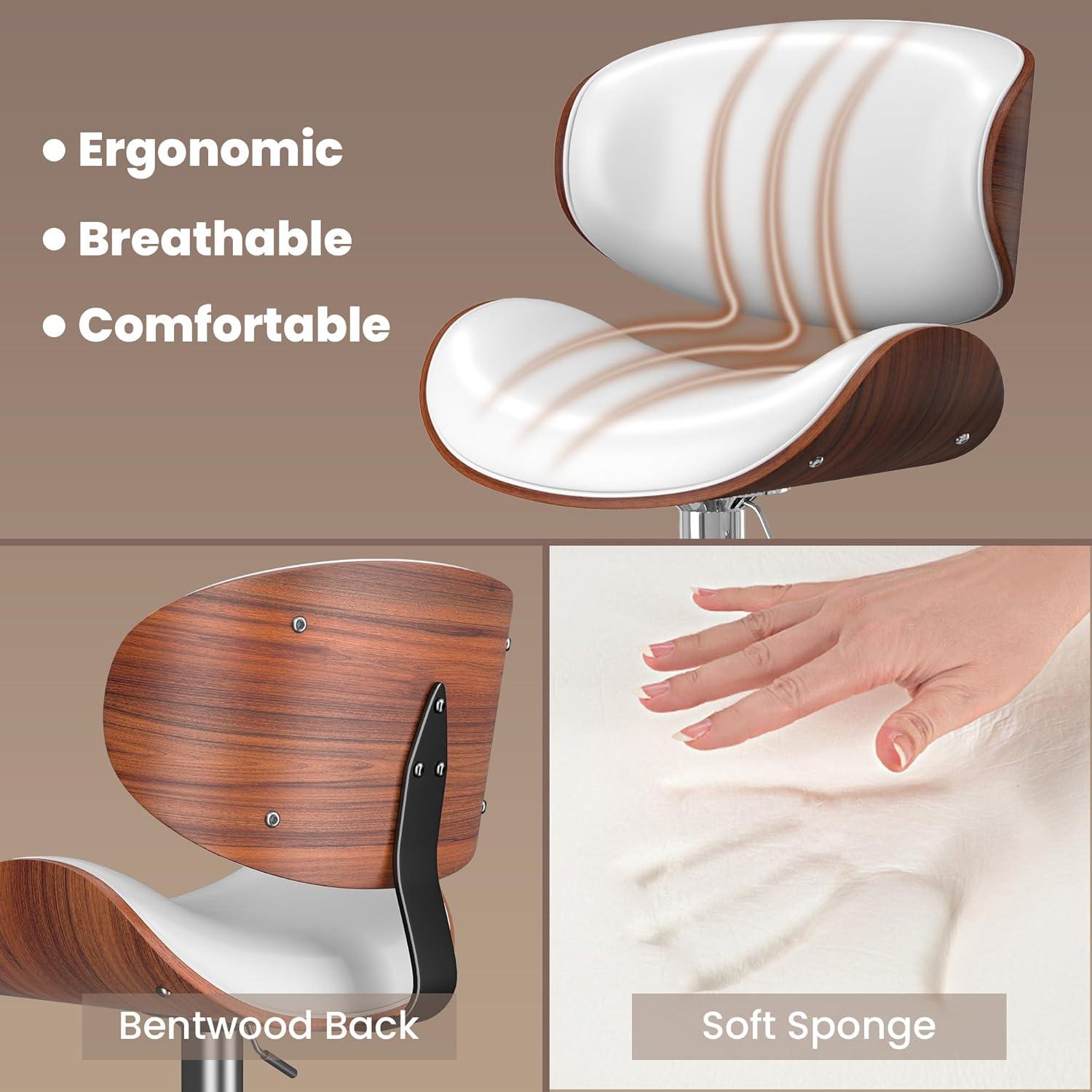 Fijinhom Bar Stools Set of 2, Adjustable Swivel Barstools with Bentwood Back & Leather Seat for Kitchen, Bar, Dining Room