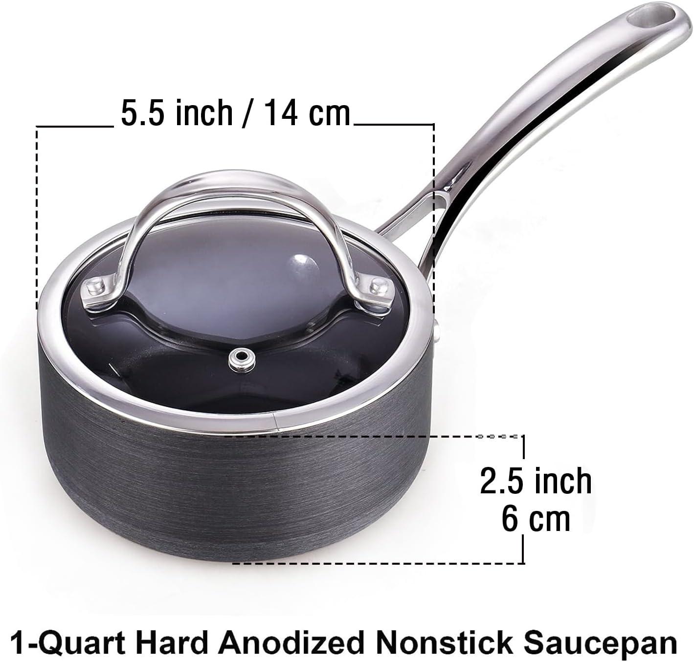 Cooks Standard 1-Quart Hard Anodized Nonstick Saucepan with Lid, Black