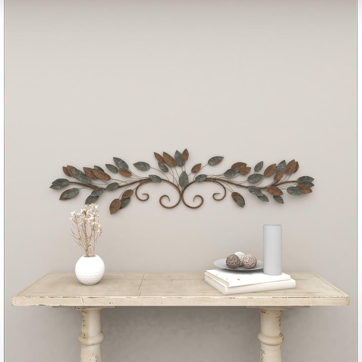 48 in. x  12 in. Metal Blue Leaf Wall Decor