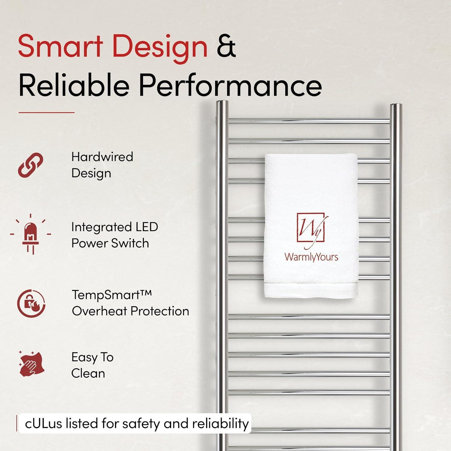 Heated Towel Rack, 20-Bar Wall Mounted Towel Warmer Polished Stainless Steel for Luxury Spa-Like Comfort in Your Bathroom, Electric Hardwired 190 W (WarmlyYours Bellagio)