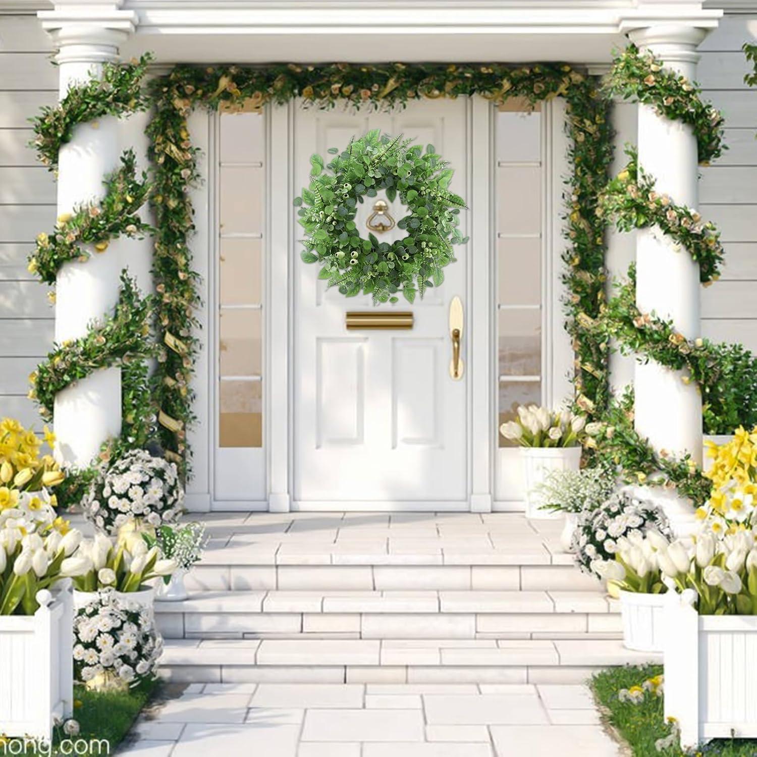 The Holiday Aisle® 22" Artificial Spring Summer Farmhouse Eucalyptus Berry Front Door Wreath