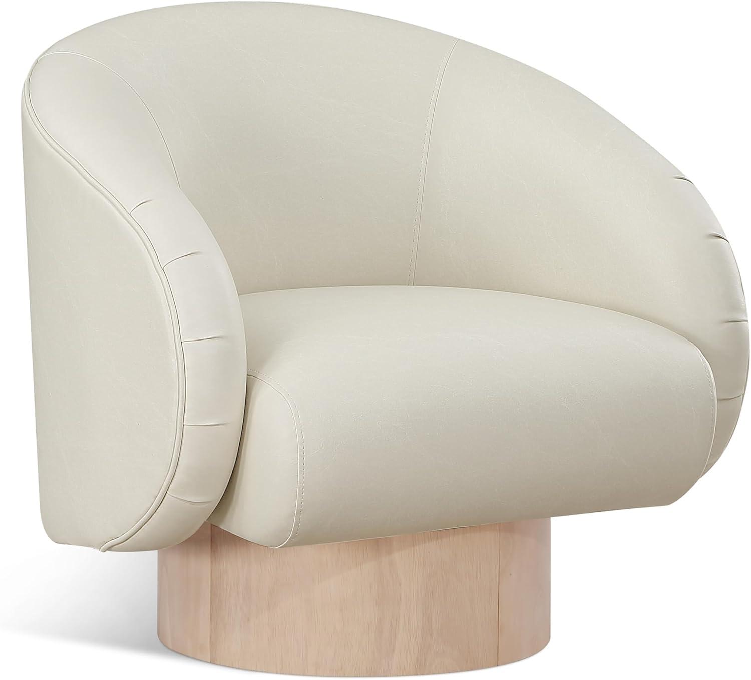 Cream Vegan Leather Swivel Accent Chair with Ash Wood Base