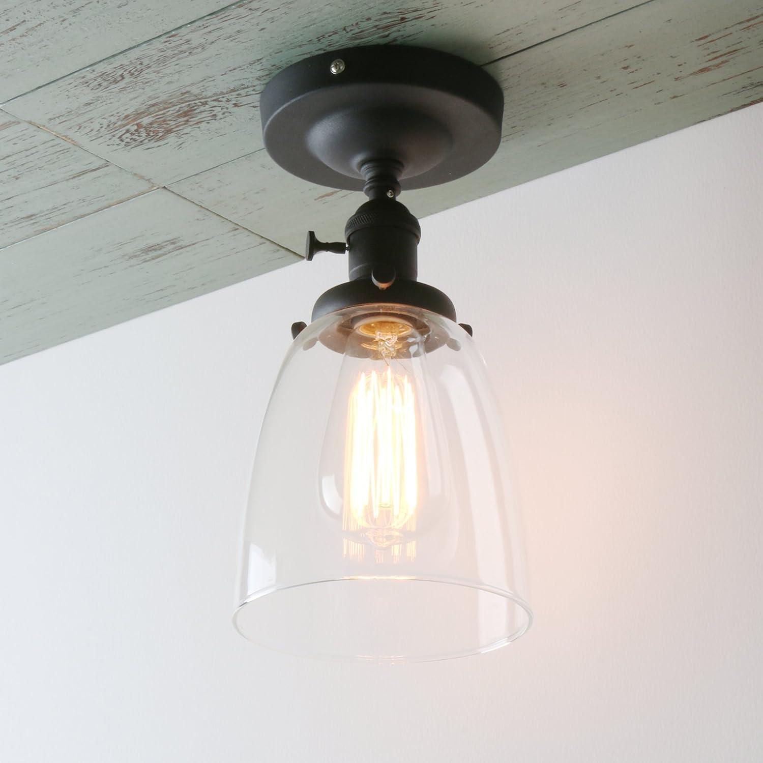 Black Vintage Industrial Semi Flush Mount Ceiling Light with Clear Glass Shade