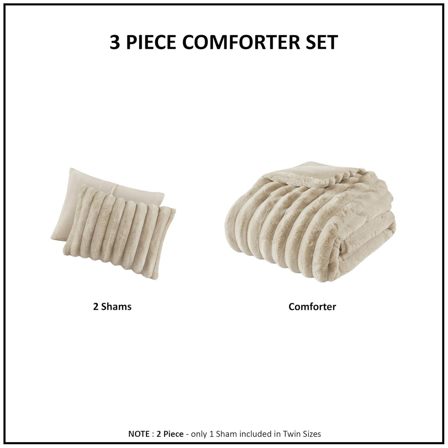 Madison Park Jasmine 3 Piece Ultrasoft Faux Fur Ribbed Comforter Set