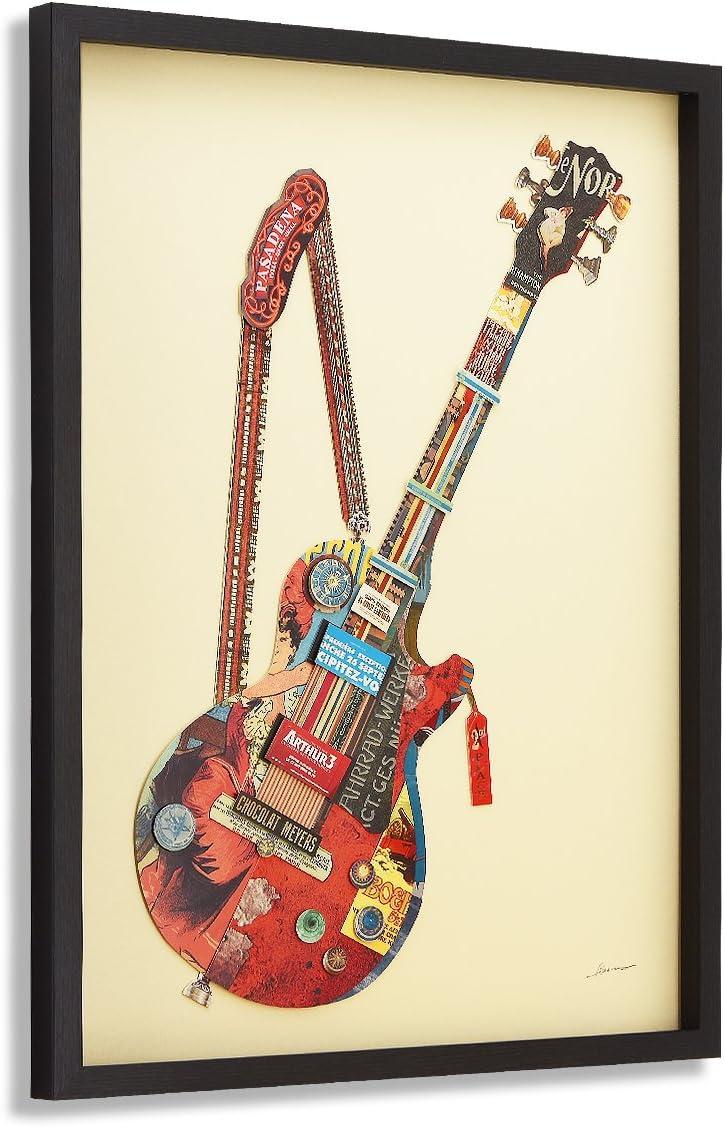 Empire Art Direct Electric Guitar Dimensional Collage Framed Graphic Art Under Glass Wall Art, 25" x 33" x 1.4", Ready to Hang