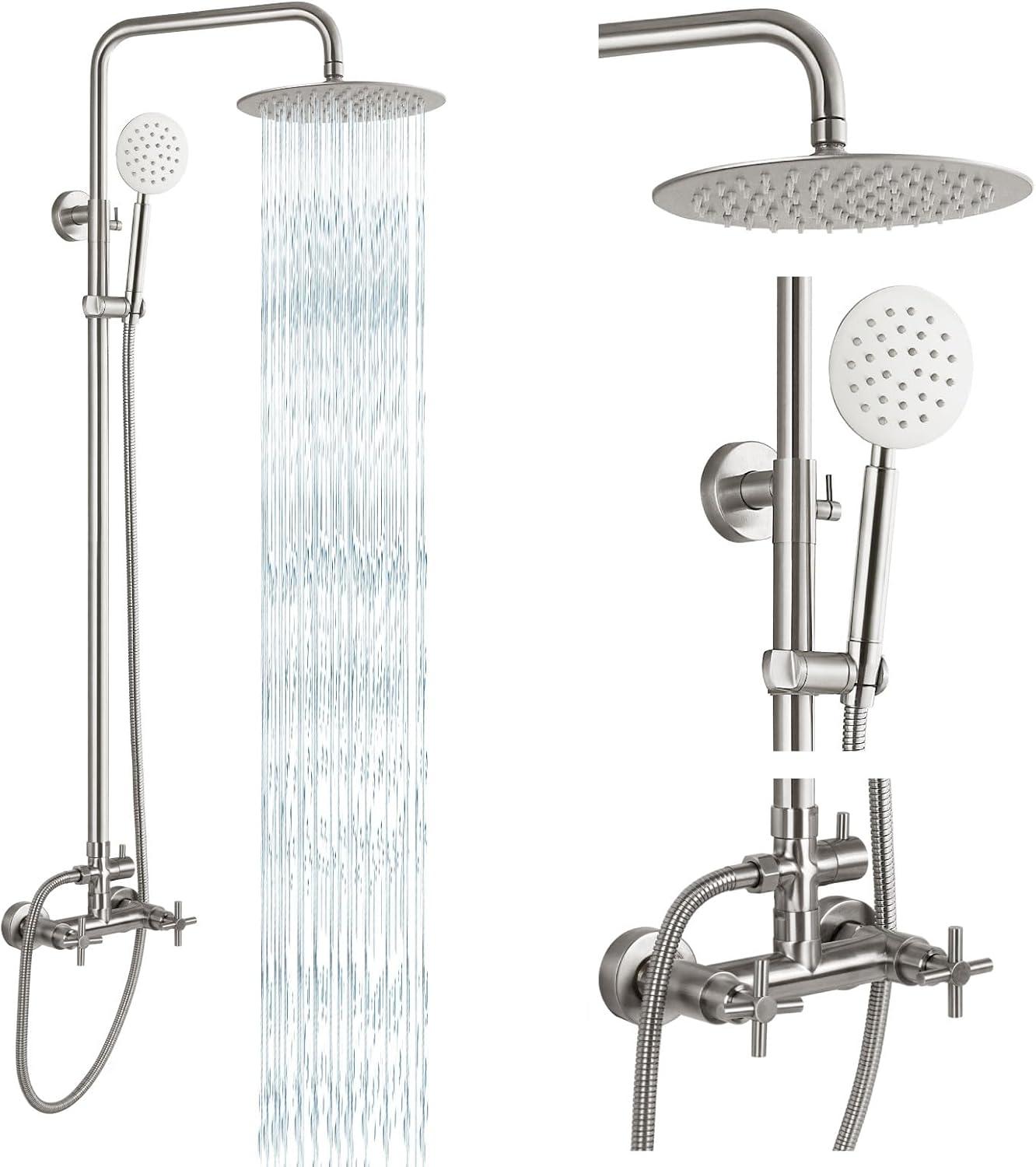 Brushed Nickel Wall Mounted Rain Shower System with Handheld