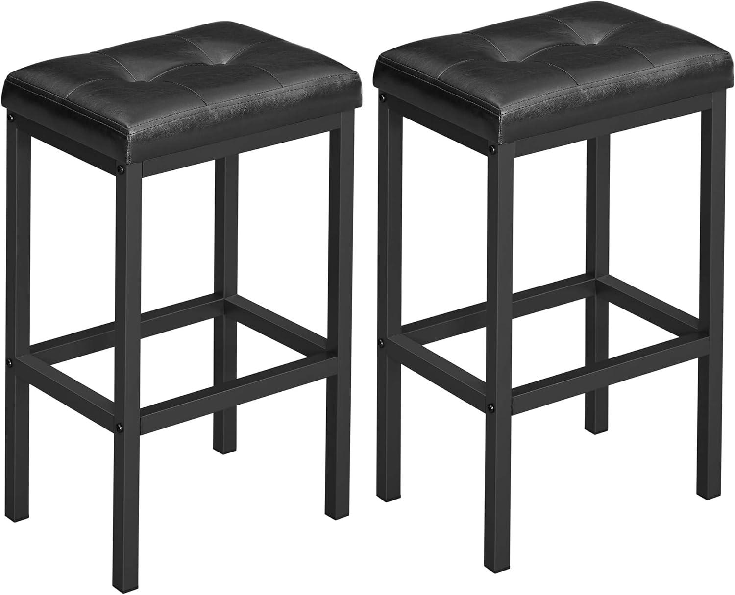 VASAGLE Bar Stools Set of 2 PU Upholstered Breakfast Stool Backless Simple Assembly Industrial Dining Room Kitchen Counter Bar Black Seat and Black Frame