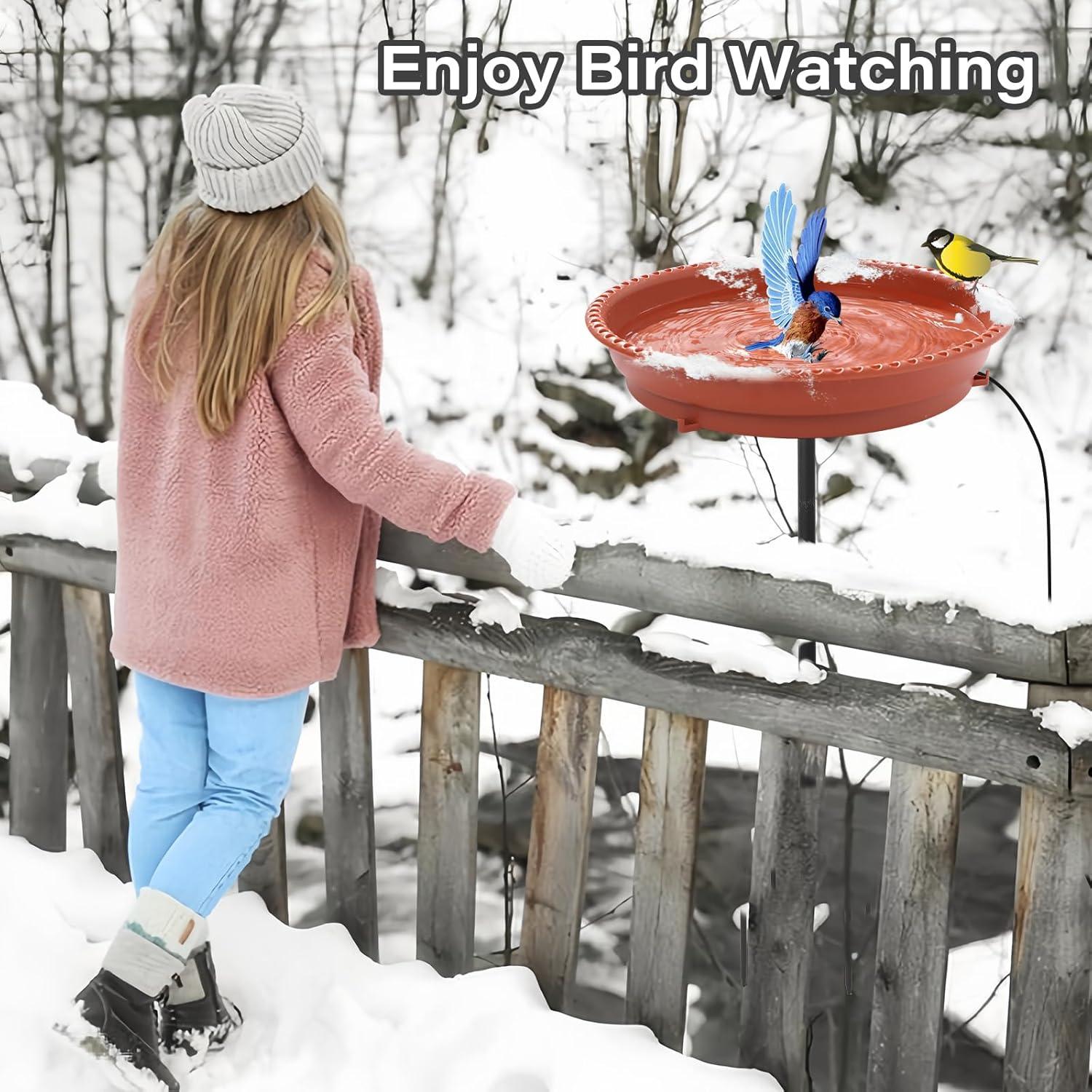 Heated Bird Bath for Outdoors for Winter, 75W Bird Bath Water Heater Bird Bath Deicer,Deep Bowl Thermostatic Control Weather Resistance Stylish Design with Planter Pedestal for All Seasons