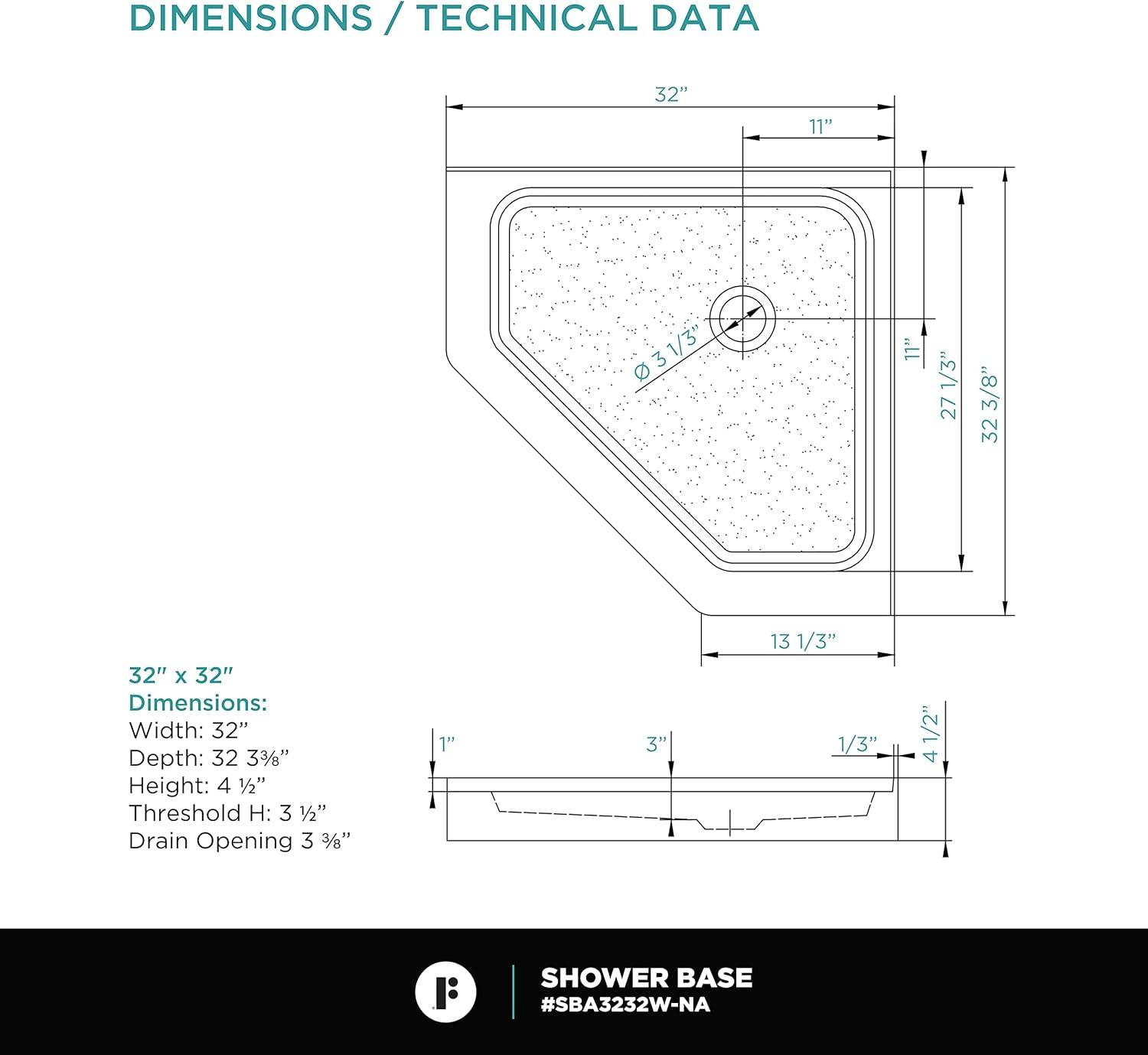 32" W x 32" D Neo-Angle Shower Base