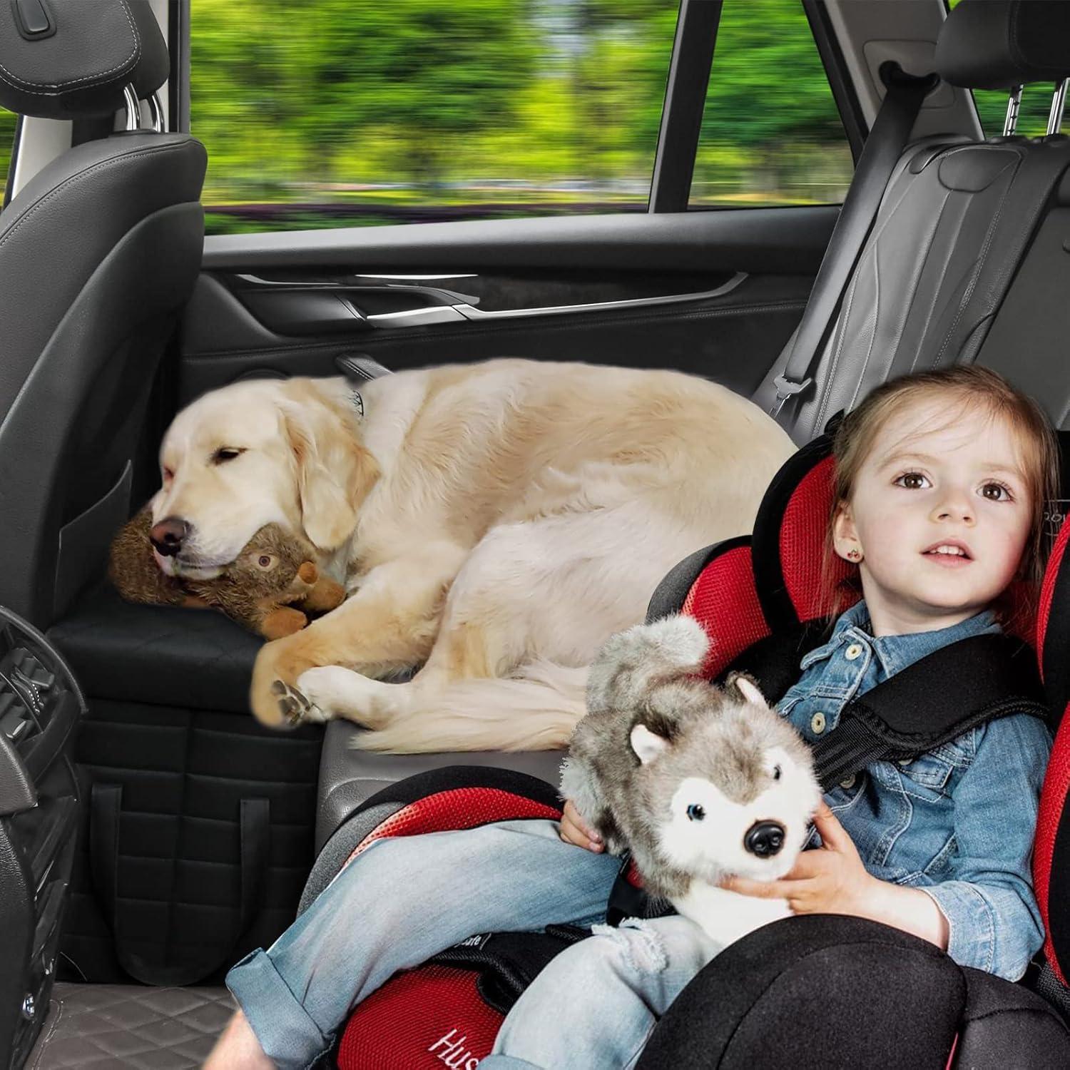 Large Black Rolling Dog Car Seat Extender with Storage