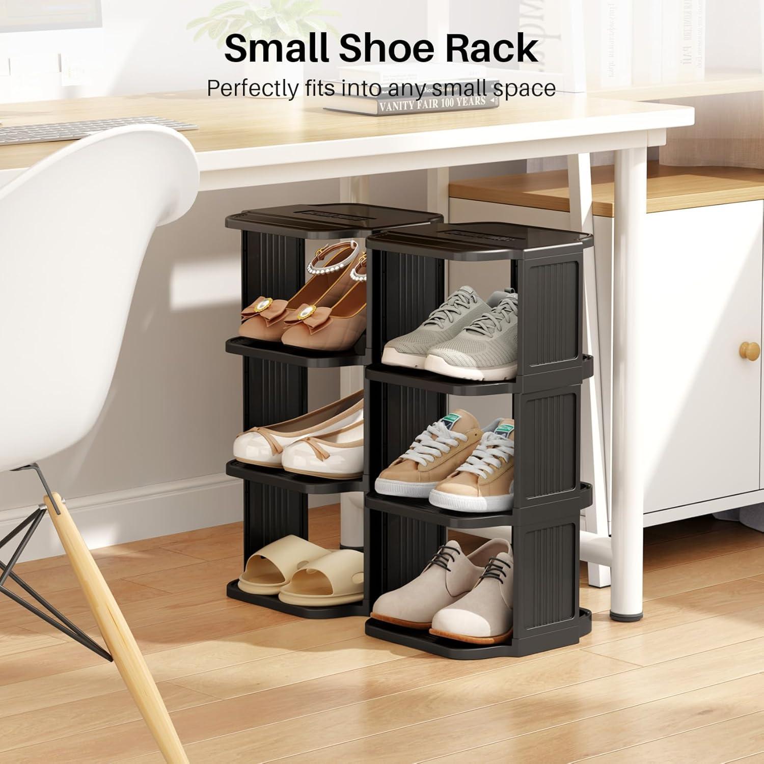 Black 8-Tier Stackable Metal and Fabric Shoe Rack