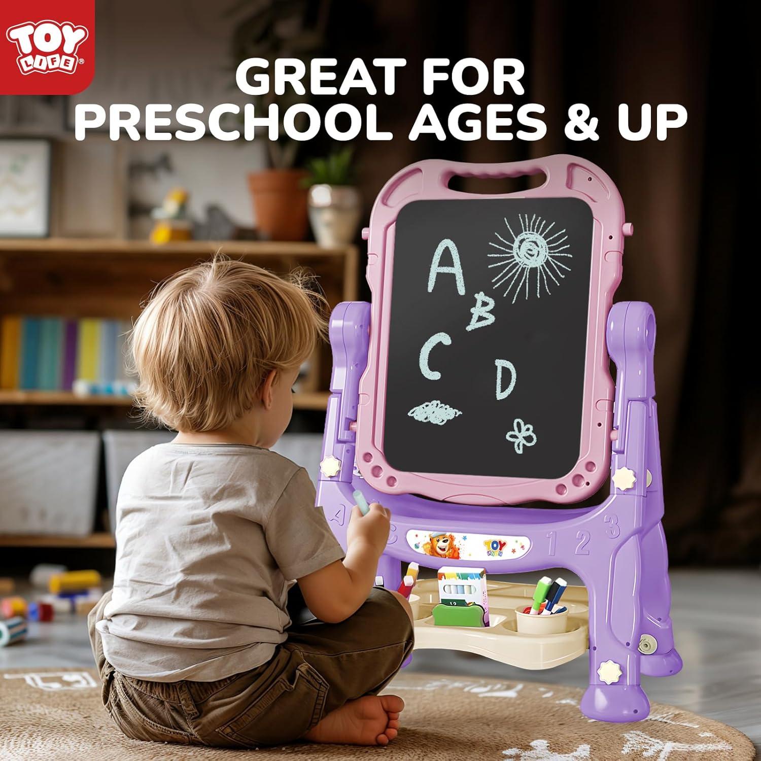 Easel for Kids, Adjustable Standing Art Easel for Toddler, Double Magnetic Drawing Board with Painting Accessories, Birthday Christmas Gift for Little Boys and Girls,  Pink