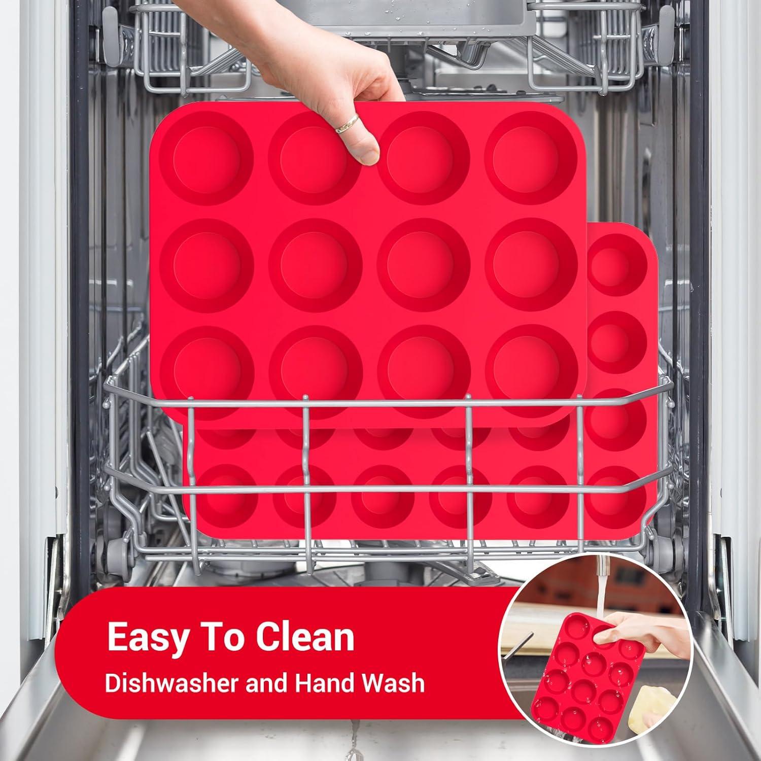 RUseeN Silicone Muffin Pan 2 Pack - 12 Cups Regular Silicone Cupcake Pan, Non-stick Silicone Great for Making Muffin Cakes, Tart, Bread - BPA Free and Dishwasher Safe