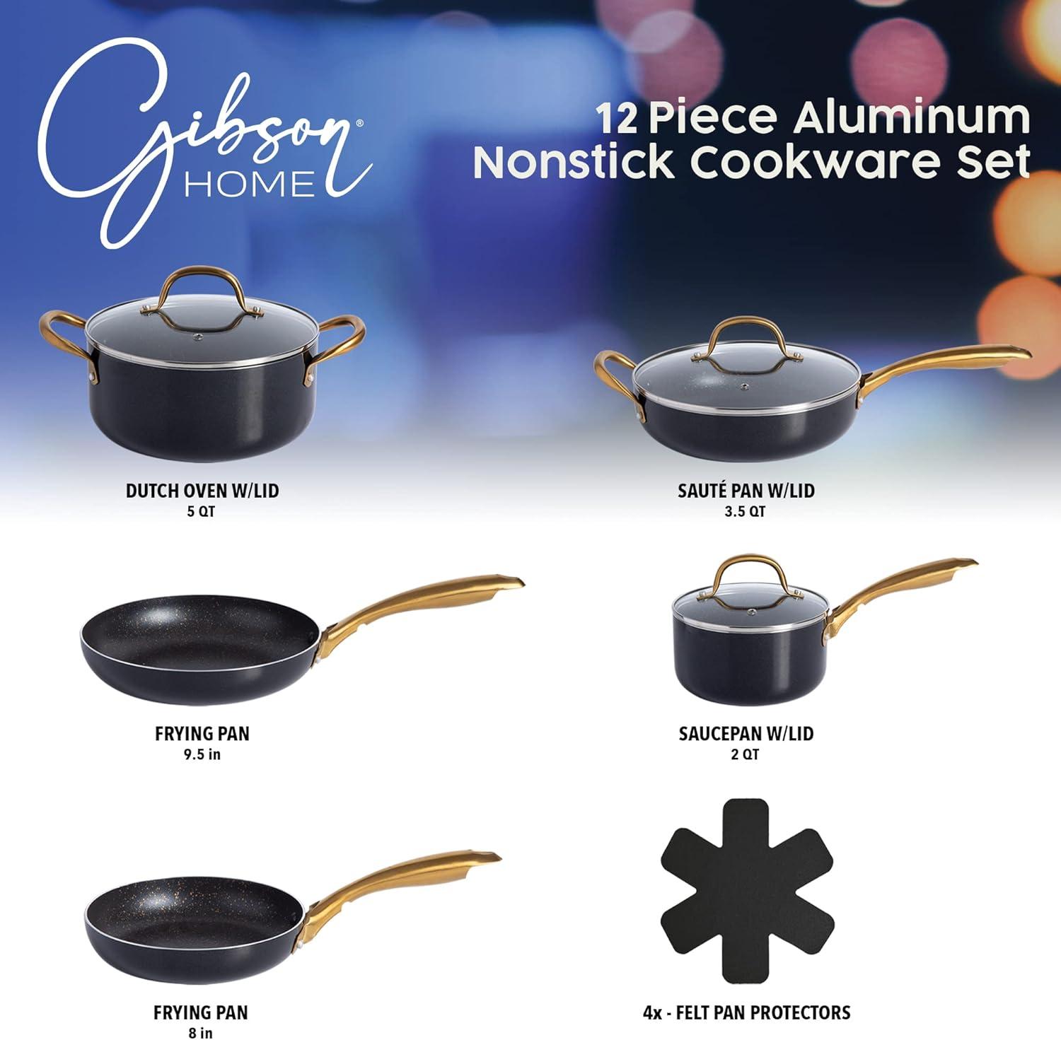 Gibson Home Ellsworth 12 Piece Aluminum Nonstick Cookware Set