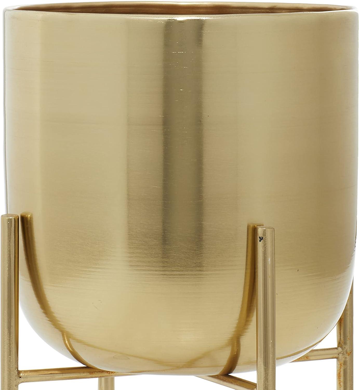 DecMode 16", 13"H Brushed Dome Gold Metal Planter with Curved X-Shaped Bases (2 Count)