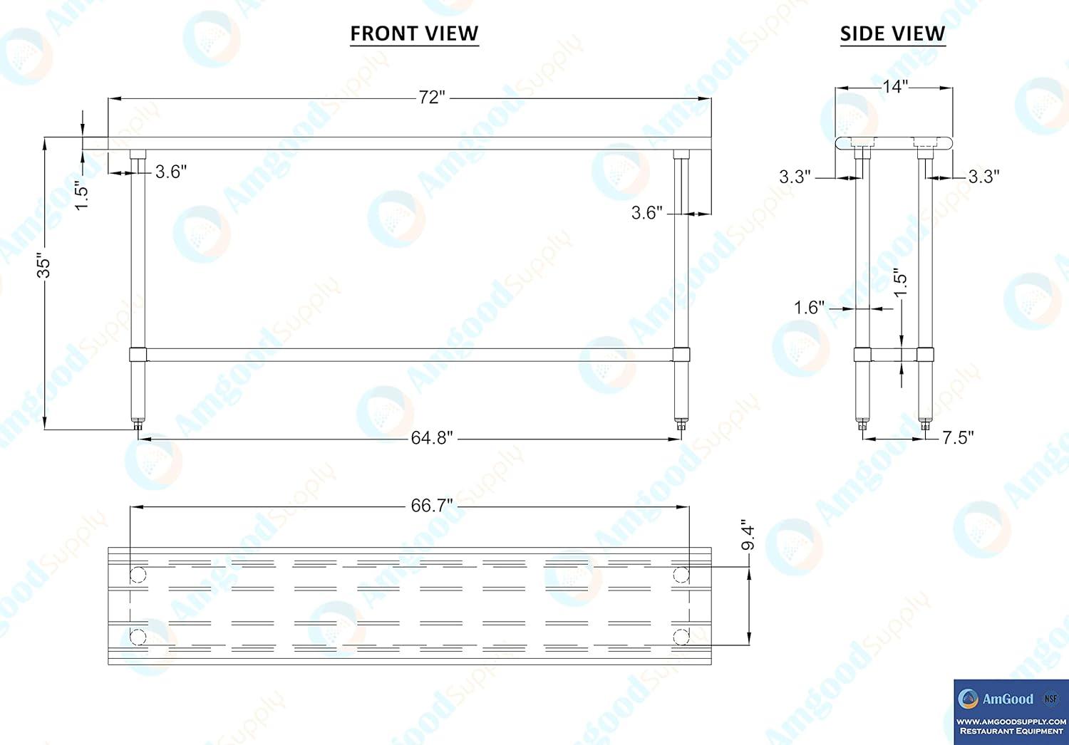 Stainless Steel Work Table with Undershelf. Metal Prep Table. NSF - Certified