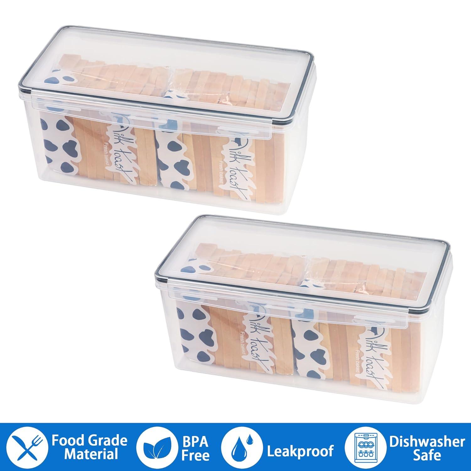Tiawudi 2 Pack Bread Box, Plastic Bread Container, Large Sandwich Holder, Bread Storage Container for Kitchen Counter, Bread Keeper with Airtight Lid, Bread Saver, 9 Qt / 8.5L Each