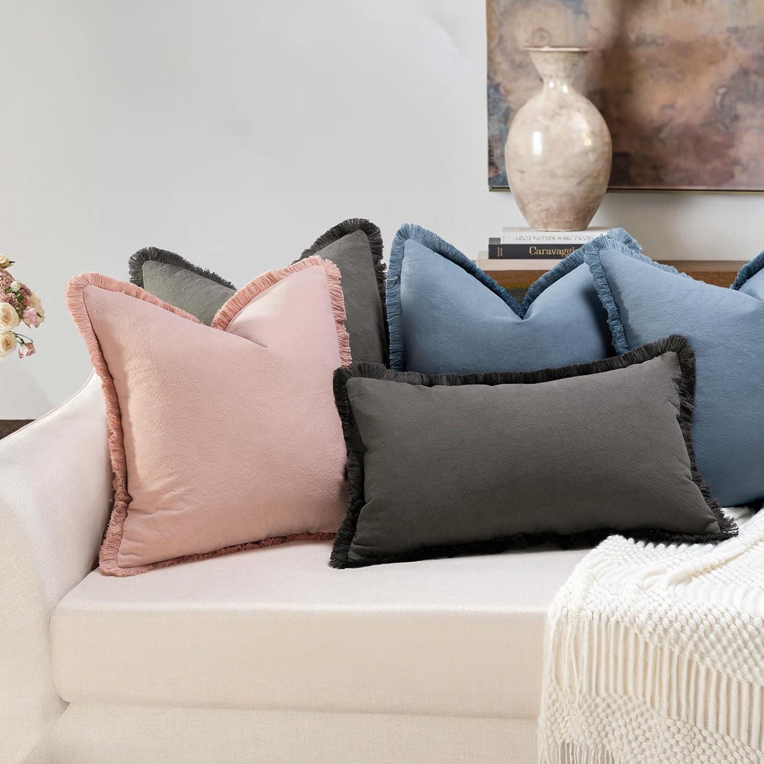 Deconovo Deconovo Pom-poms Velvet Reversible Pillow Cover (Set of 2)