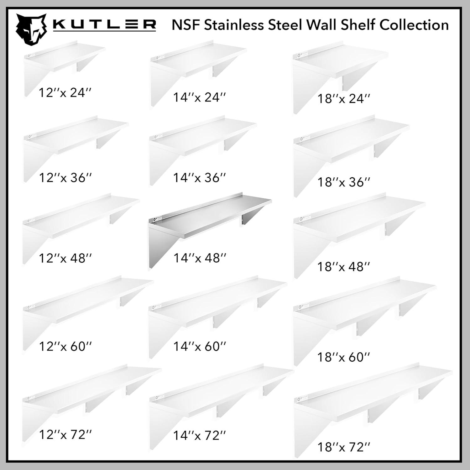 KUTLER Stainless Steel Shelf - NSF Commercial Wall Shelving