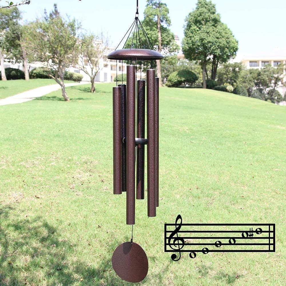 BSHAPPLUS® 45" Wind Chimes for Outside, Heavy Duty Wind Chimes,Memorial Wind Chimes with 6 Large Deep Tone Aluminum Tubes for loss of loved one,Home Garden Hanging Decor,Brown