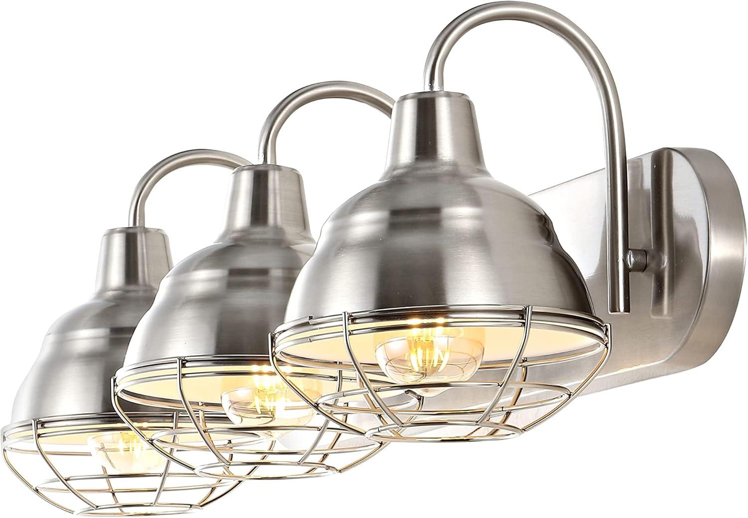 BEAUTY DEPOT 24.5" 3-Light Industrial Farmhouse Vanity Light, Nickel Finish, Led Bulbs Included, Modern Rustic Bathroom, Hallway, Living Room, Bedroom Mirror Cabinet Lighting