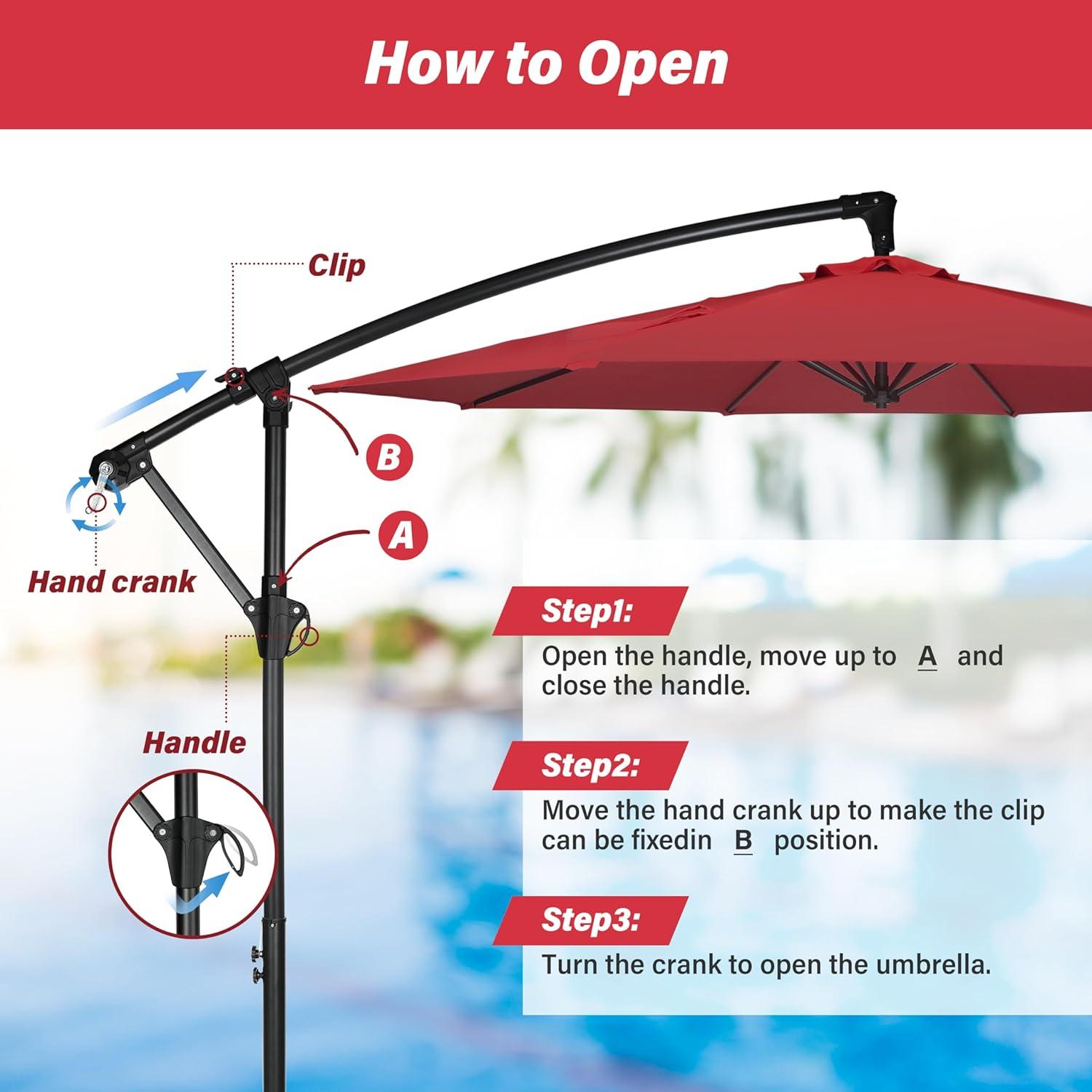 10 ft. Red Cantilever Metal Patio Umbrella with Crank Lift System