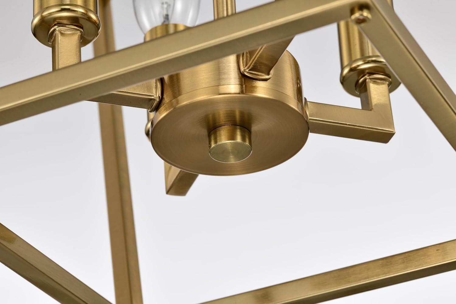 Gold Geometric Lantern Pendant Light with Glass Shades