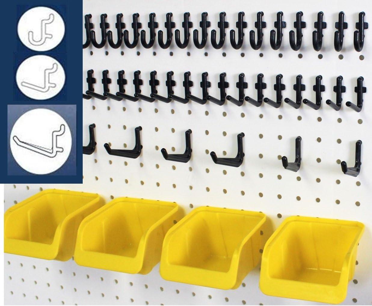 Wall Peg Hook Kit - L Style Pegboard Hooks Tool Storage Garage Organizer Choice Black or White Pegs