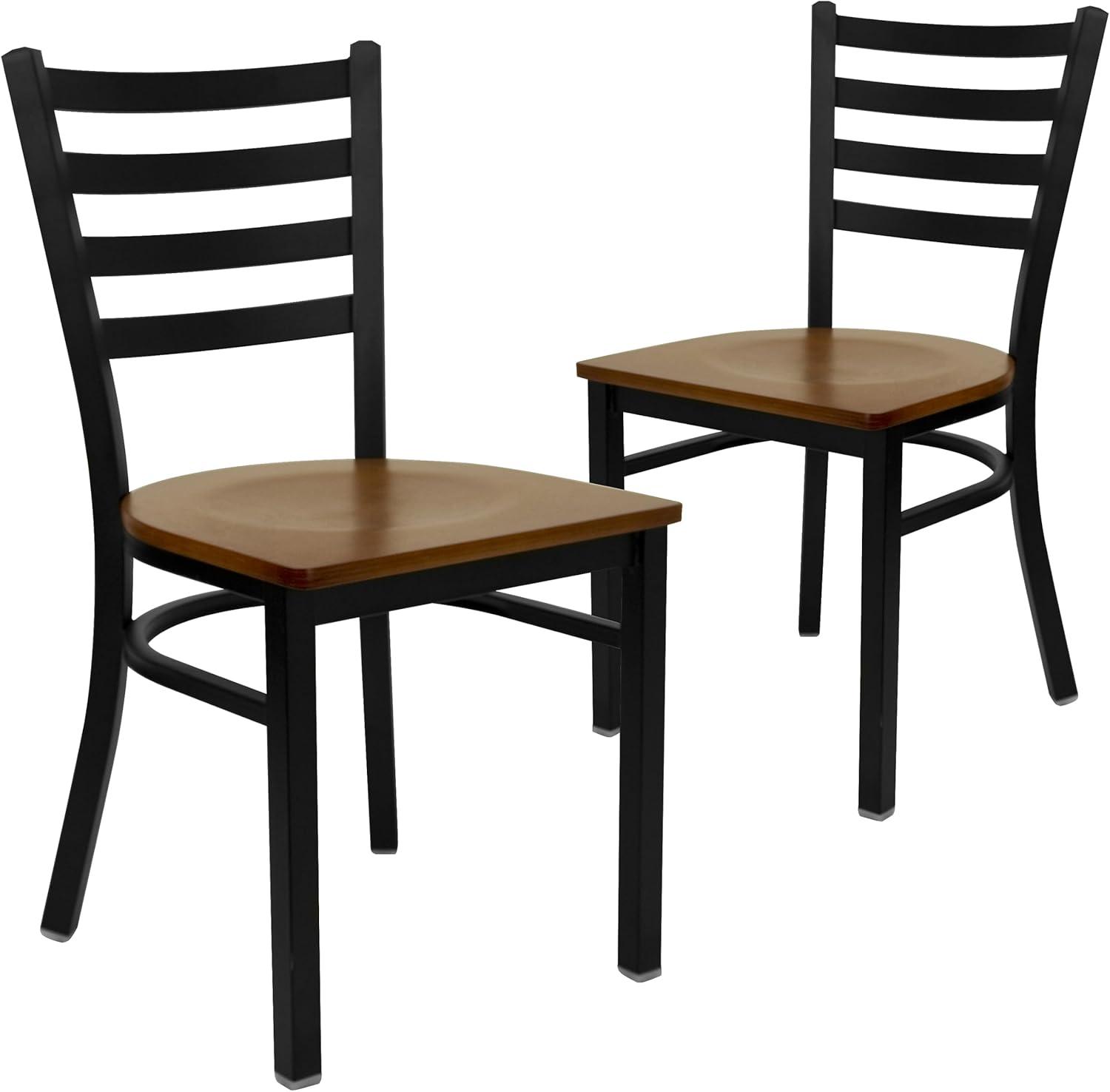 BizChair 2 Pack Black Ladder Back Metal Restaurant Chair - Cherry Wood Seat