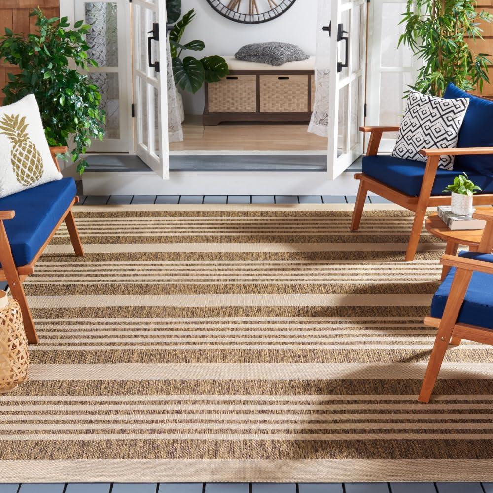 SAFAVIEH Courtyard Caroline Striped Indoor/Outdoor Area Rug, 9' x 12', Brown/Bone