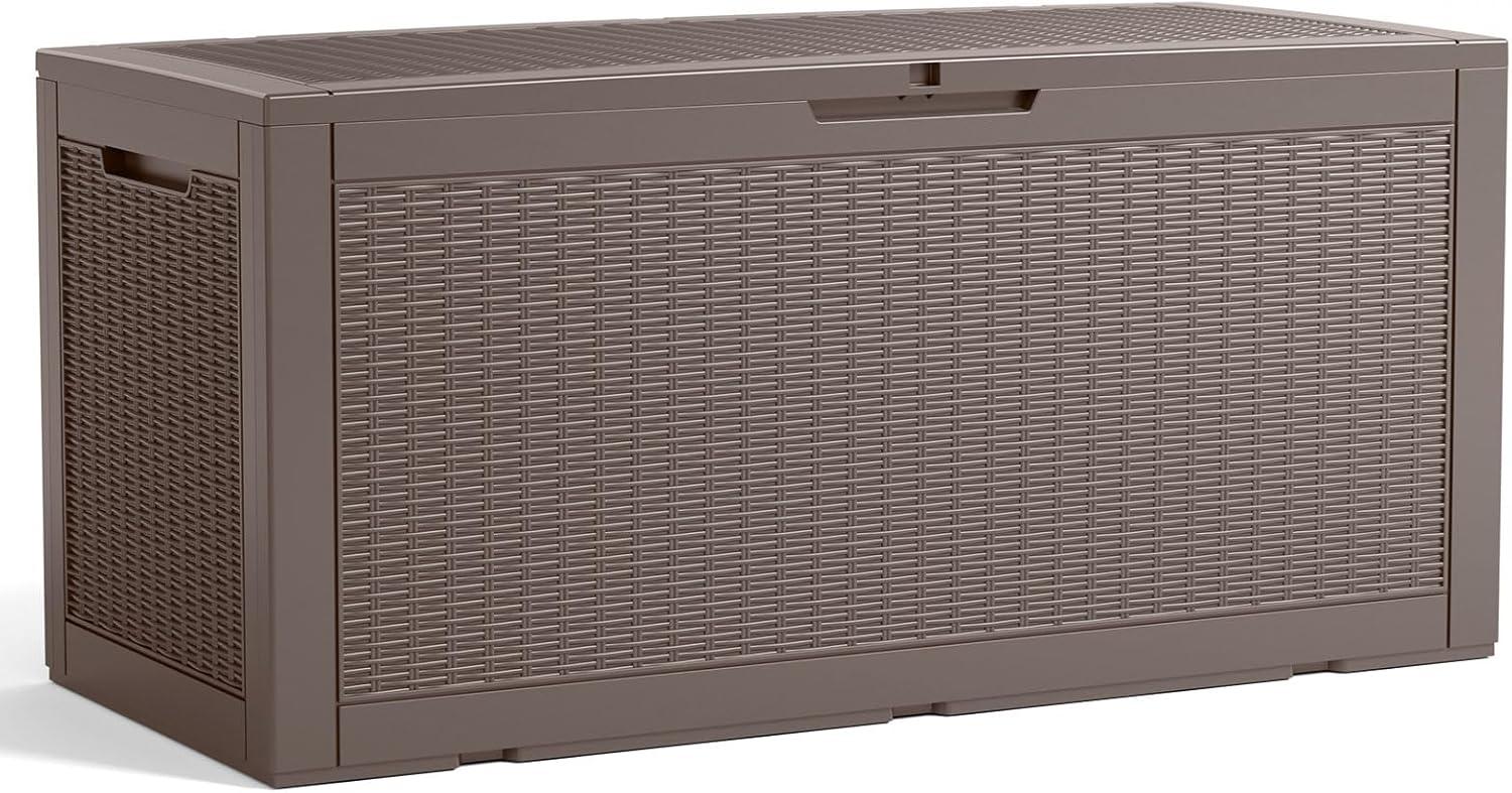 Drevy 100 Gallon Large Deck Box Waterproof Resin Outdoor Storage for Patio Furniture, Garden Tools, Pool Accessories and Toys (Brown)