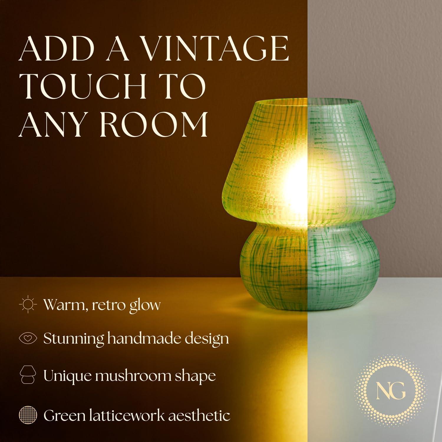 Next Glow Mushroom Lamp - Green Retro Funky Aesthetic LED Table Lamp, Modern Dimmable E26 Socket
