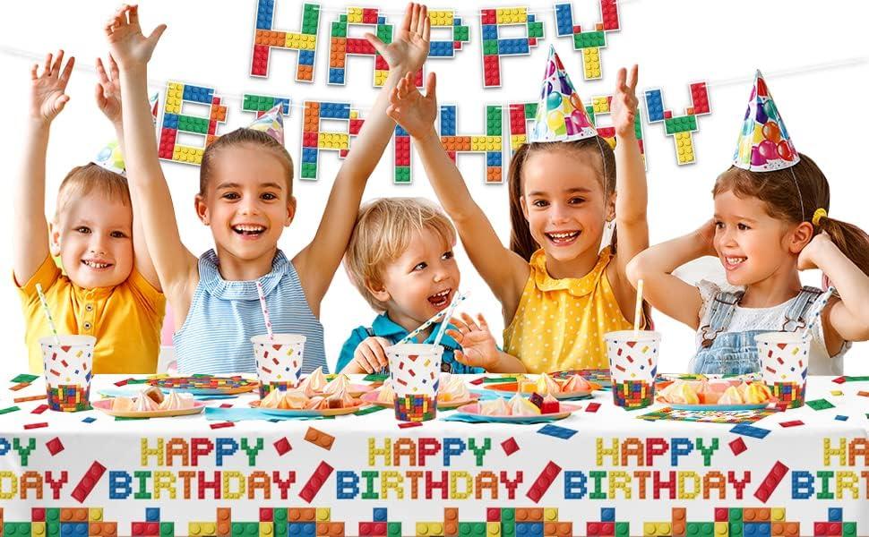 Colorful Building Block Birthday Party Supplies Set for 25